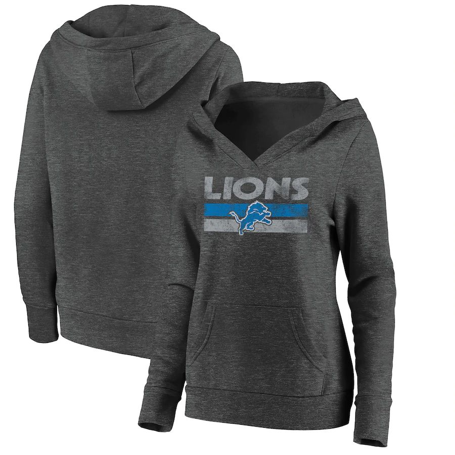 Women Detroit Lions Fanatics Branded Charcoal First String V-Neck Pullover Hoodie->women nfl jersey->Women Jersey